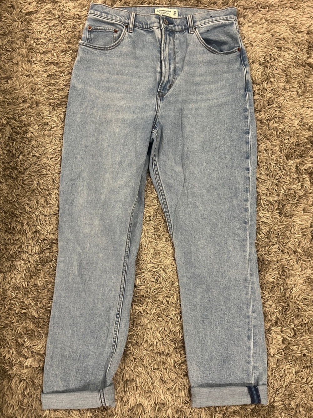 Abercrombie & Fitch Light Blue Cropped Straight-Leg Jeans